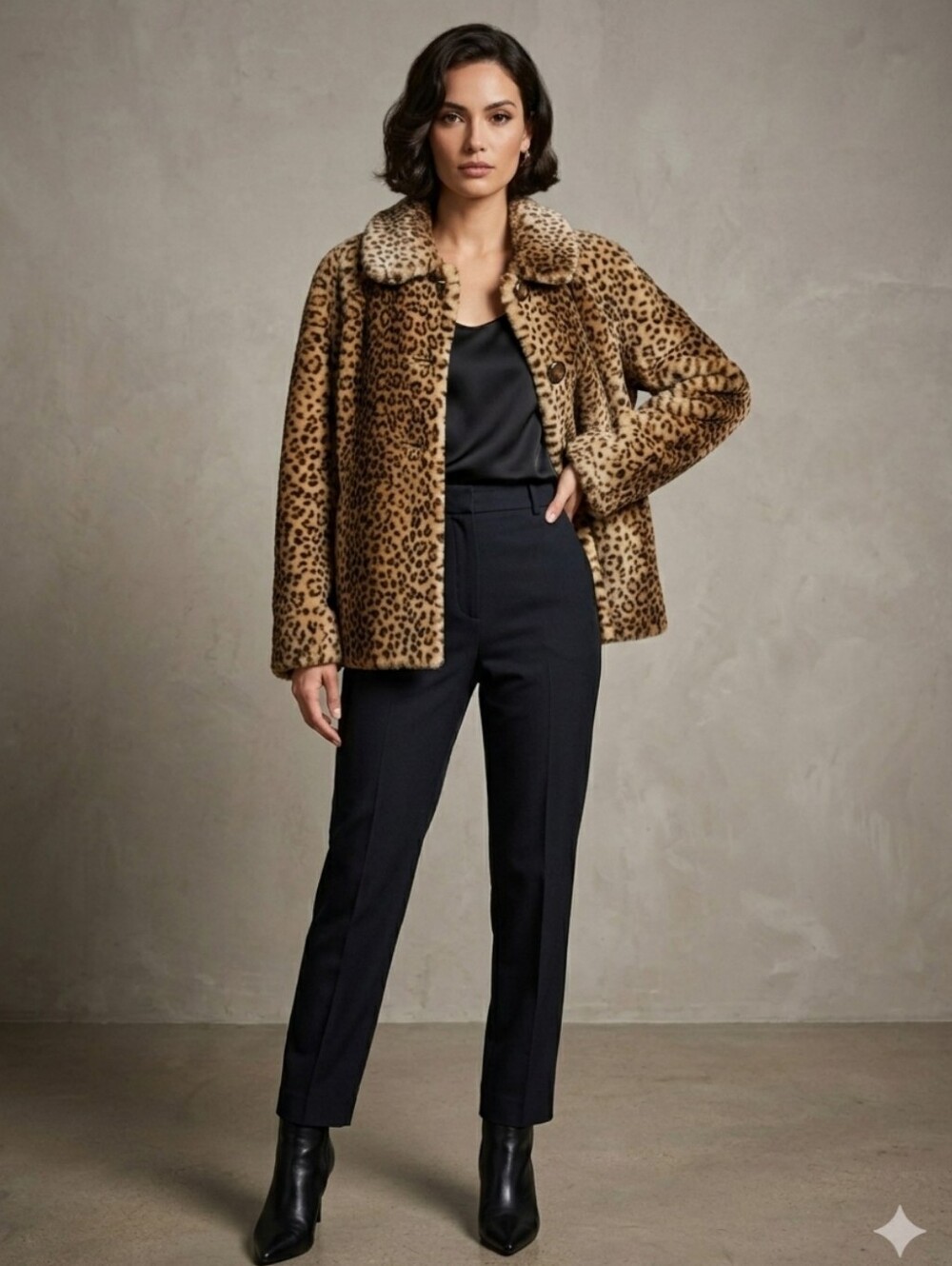 Vintage J. Percy For Marvyn Richards Faux Fur Leopard Coat Size Small